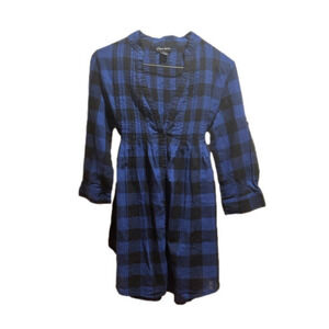 Seductions Blue Checkered Long Button Down Shirt  XS